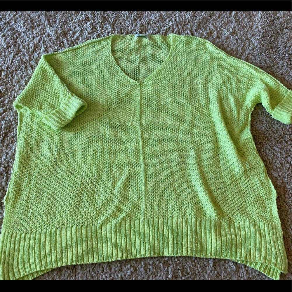 Neon Green Crochet Tunic Sweater